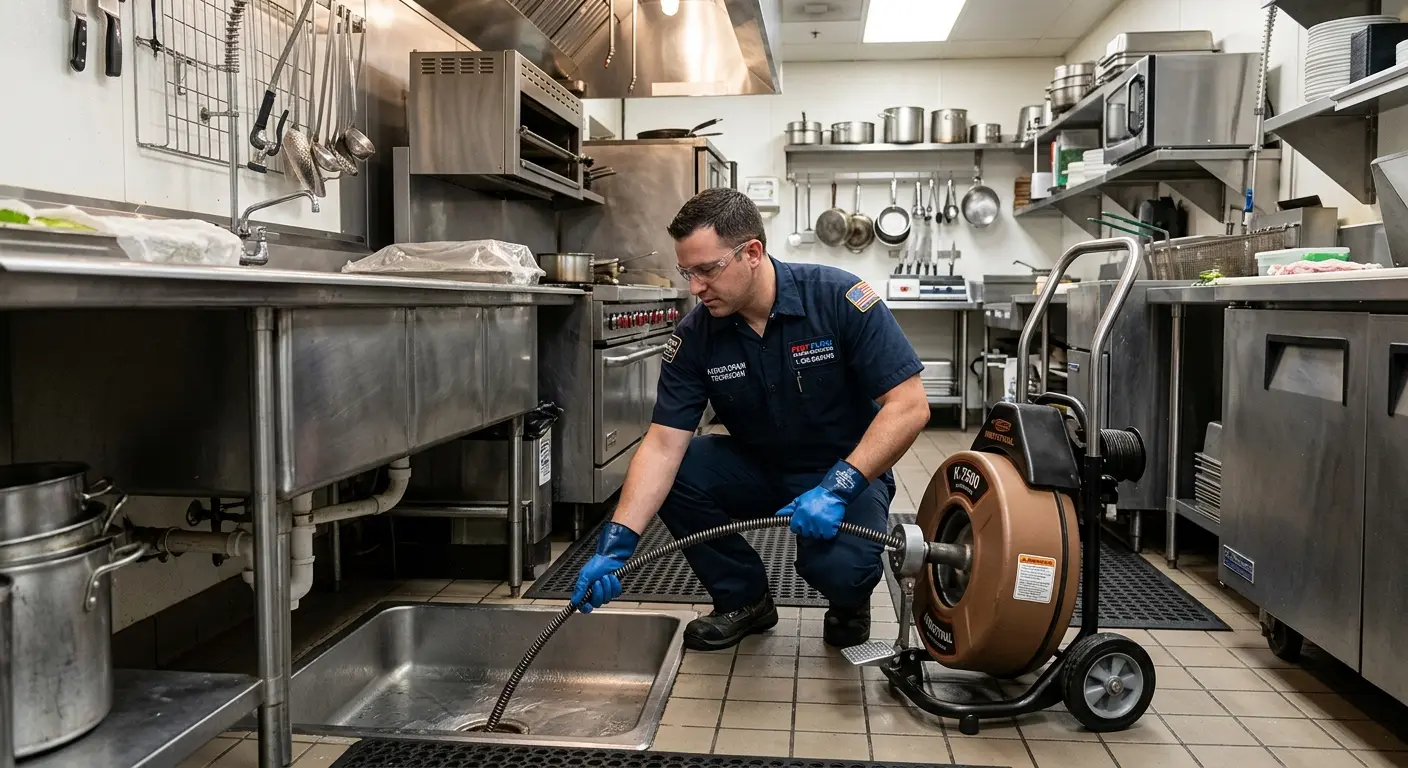 Commercial drain cleaning service in a restaurant kitchen in Riverton