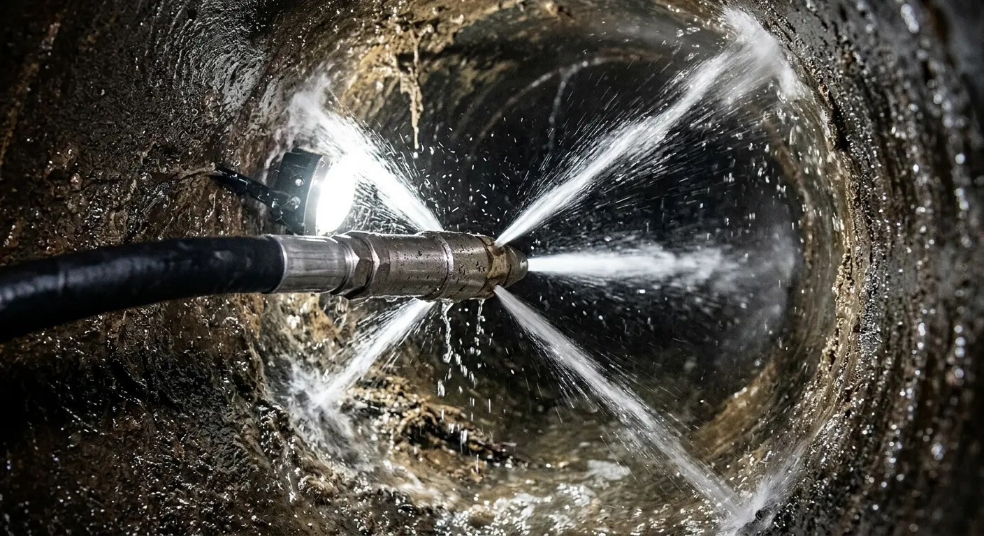 High-pressure hydro jetting nozzle cleaning sewer pipe for Sewer Cleanout in Riverton